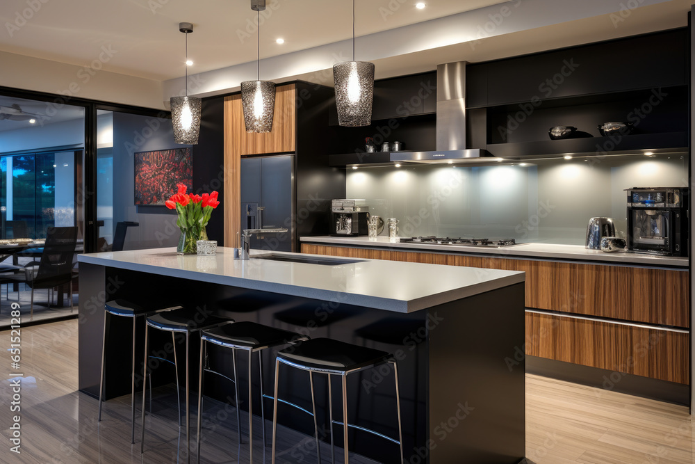 Effortlessly Chic: A Luxurious and Functional Urban Kitchen with Modern Elegance, Smart Technology, and Sleek Stainless Steel Appliances, Perfect for Cooking, Socializing Effortlessly Chic: A Luxurious and Functional Urban Kitchen with Modern Elegance, Smart Technology, and Sleek Stainless Steel Appliances, Perfect for Cooking, Socializing