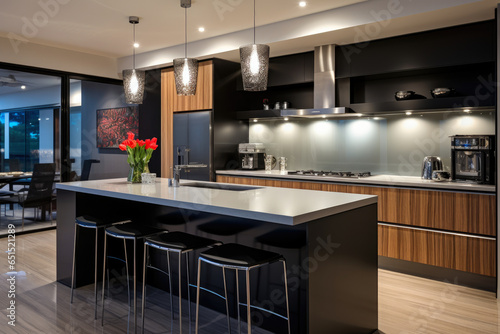 Effortlessly Chic  A Luxurious and Functional Urban Kitchen with Modern Elegance  Smart Technology  and Sleek Stainless Steel Appliances  Perfect for Cooking  Socializing