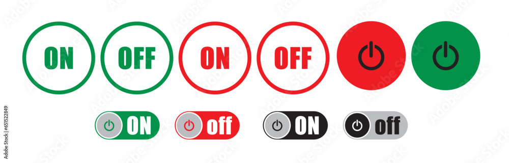 On and Off Toggle Switch Buttons with Lettering Modern Devices User Interface Mockup or Template - Green and Grey on White Background - Vector Gradient Graphic Design On and Off Toggle Switch Buttons with Lettering Modern Devices User Interface Mockup or Template - Green and Grey on White Background - Vector Gradient Graphic Design