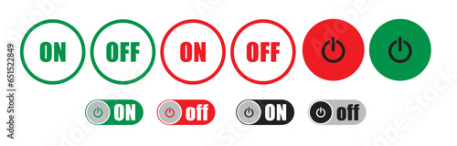 On and Off Toggle Switch Buttons with Lettering Modern Devices User Interface Mockup or Template - Green and Grey on White Background - Vector Gradient Graphic Design