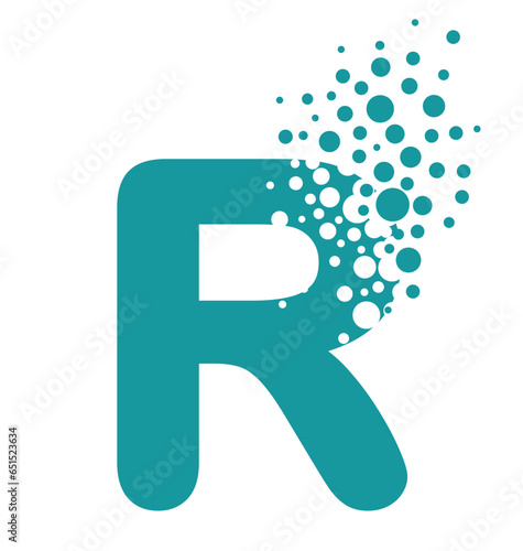 Dispersing alphabet R isolated on white background. Vector Illustrator.
