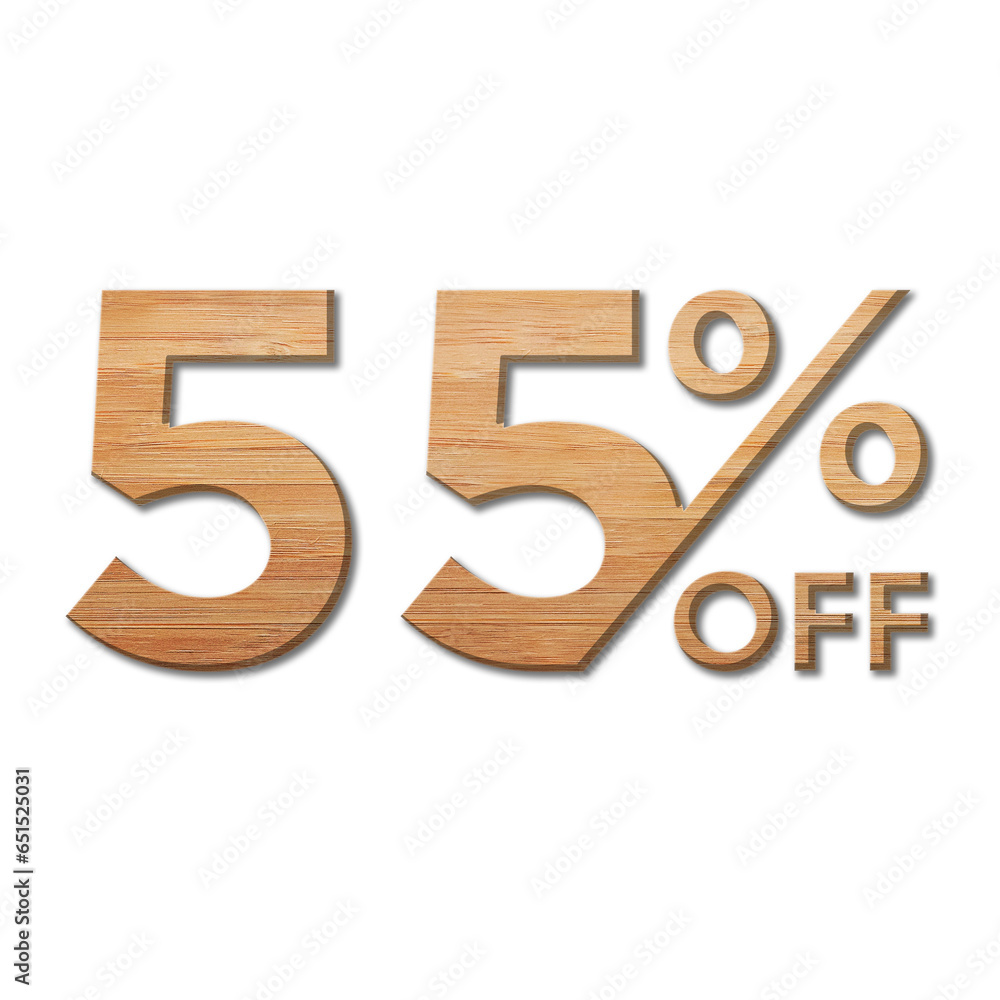 55 Percent Discount Offers Tag with Wood Style Design