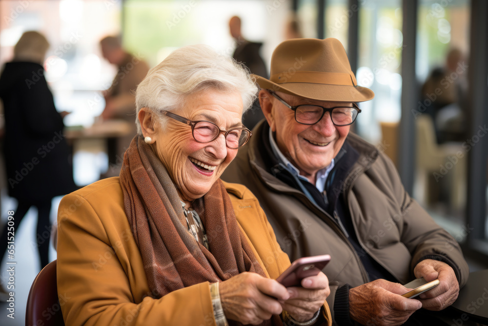 Modern age of senior citizens as they embrace technology, showcasing seniors confidently using smartphones for communication, information, and entertainment Modern age of senior citizens as they embrace technology, showcasing seniors confidently using smartphones for communication, information, and entertainment
