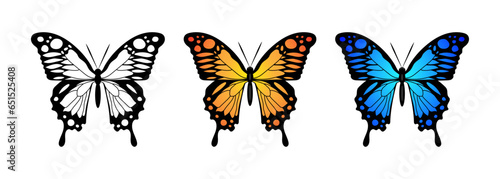 Butterfly blue orange white Set silhouette fly Monarch Butterfly design hand drawn vector illustration