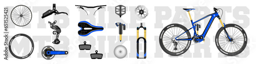 Mountain bike parts and accessories set, elements for infographic and etc. vector