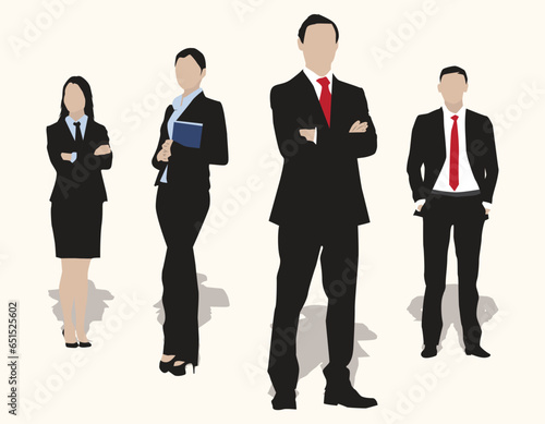 businesspeople standing together with serious expressions © Digital art
