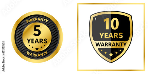 Set 5 years 10 years gold warranty label, illustration vector