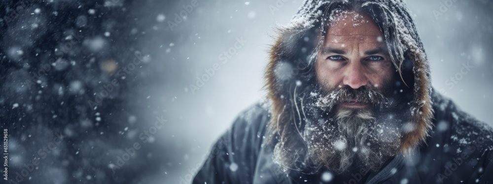 A man with a beard in the winter season. Generative AI A man with a beard in the winter season. Generative AI