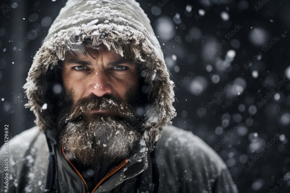 A man with a beard in the winter season. Generative AI A man with a beard in the winter season. Generative AI