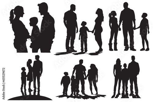 Silhouettes family father mother son and daughter from back. illustration graphics icon vector