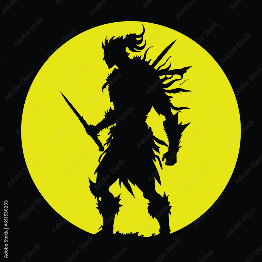 Silhouette of a warrior, Warrior with sword silhouette, Fighter Silhouette with sword