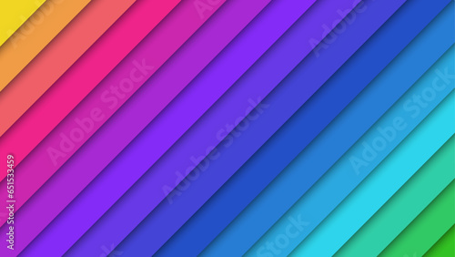 Vector 3D abstract background with saturated rainbow color straight line paper cut layers. Modern concept graphic design for presentation, banner, web, card.