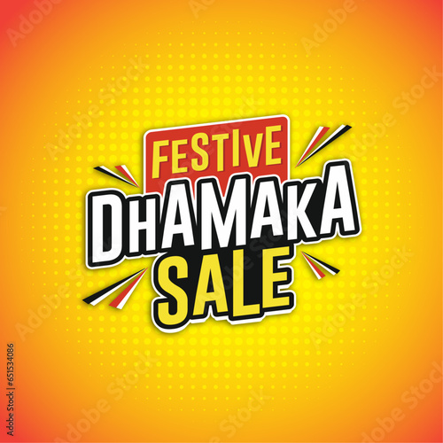 Festive Dhamaka Sale. Retail Sales. Discount Logo Design Template Vector Layered. Abstract  Yellow Halftone.