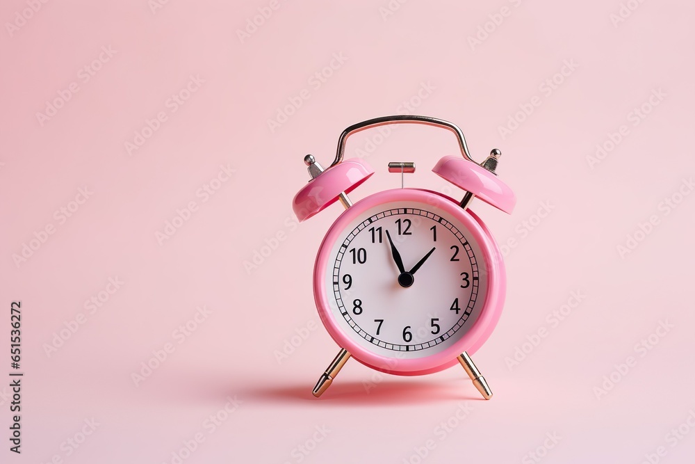 Alarm clock on pink background minimalist theme Alarm clock on pink background minimalist theme