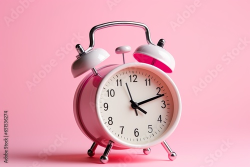 Alarm clock on pink background minimalist theme 