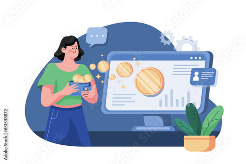 Bitcoin transfer to the wallet Illustration concept on white background