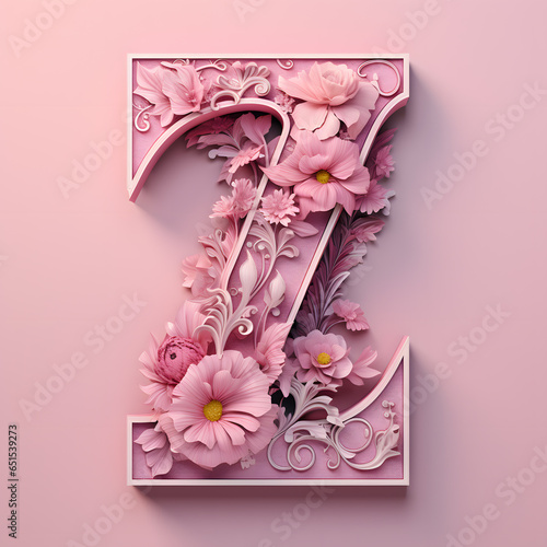 The Capital letter Z in serif font made by art nouveau style in pink flower background