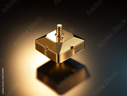 A lavish Hanukkah dreidel, made of shiny gold metal, features a rich and intricate pattern photo