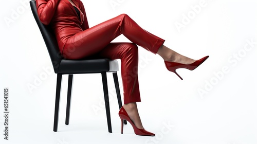 woman's sexy legs are sitting on a chair