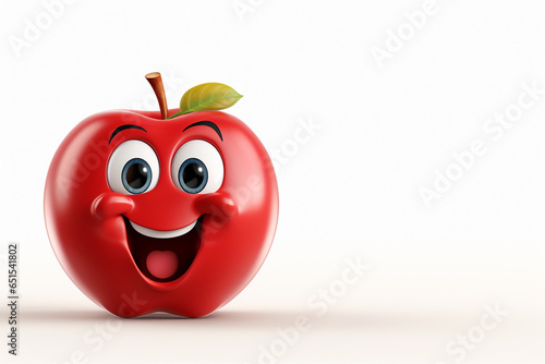 3d illustration of red apple cartoon character with arms and legs leaning on wall photo