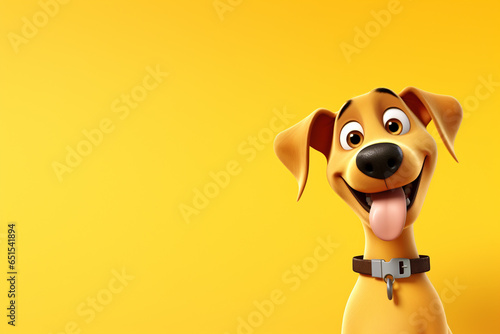 3d rendering of a dog cartoon character with a yellow background.