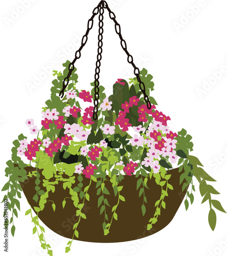 Obraz na płótnie flowers in a basket, vector hanging basket w salonie