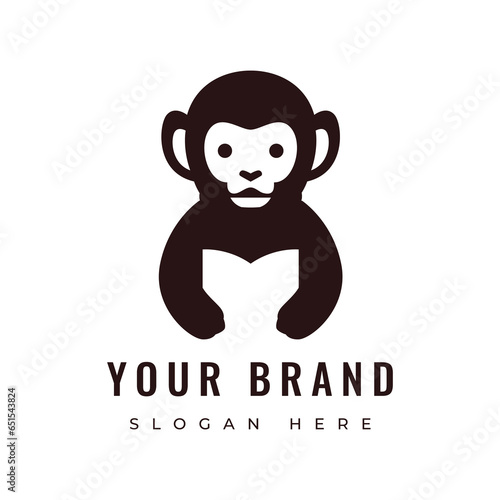 cute monkey animal mammal primate mascot wildlife character logo design vector graphic illustration