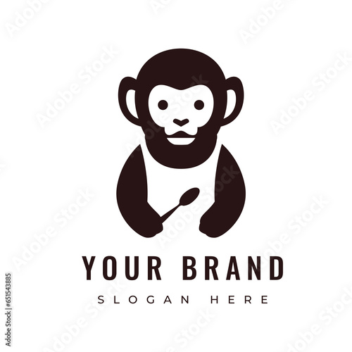 cute monkey animal mammal primate mascot wildlife character logo design vector graphic illustration
