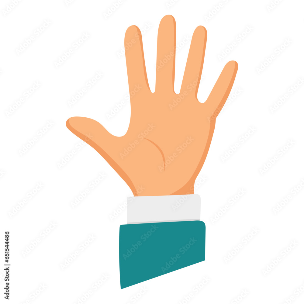 Hand icon. Drawn in flat style. Male hand open palm. Vector.
