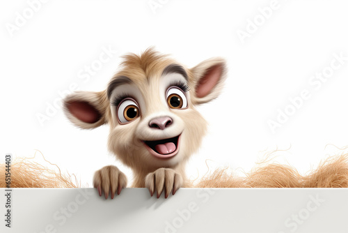 3d rendered illustration of a funny goat cartoon character with blank board
