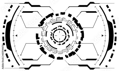 HUD sci-fi interface screen view black geometric on white design virtual reality futuristic technology creative display vector