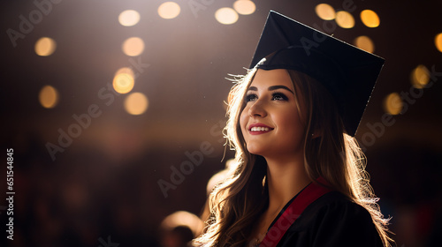 Fotografia, uma jovem em uma cerimônia de formatura de faculdade photo