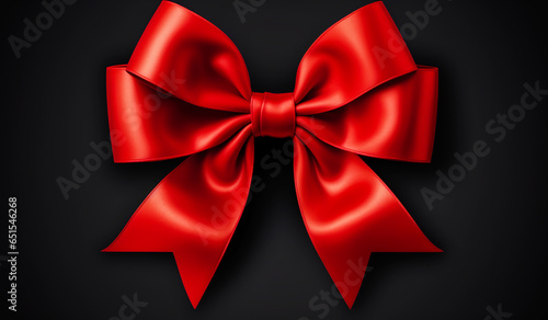 Red bow isolated on black background. AI generated