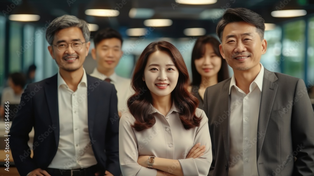 Asian Co Workers standing in Office, Confident Business People. Asian Co Workers standing in Office, Confident Business People.