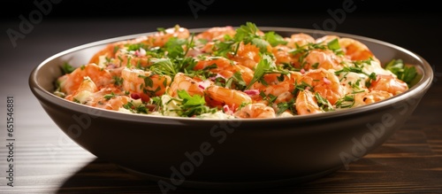 Isolated seafood dip on white background with shrimp lobster and salmon