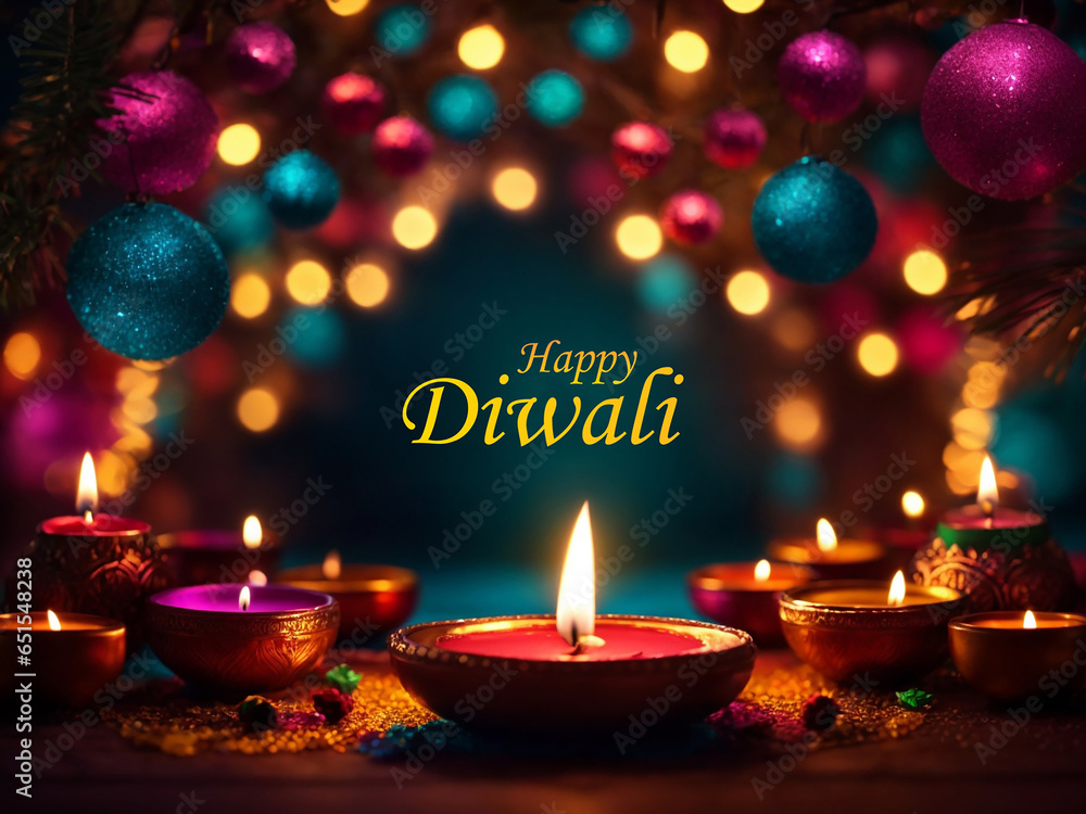 Happy Diwali Banner With Diya Decoration Happy Diwali Banner With Diya Decoration