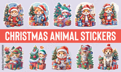  Cute Christmas Animals Stickers Design 