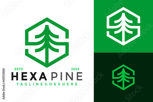 Letter S Pine Hexagon Logo design vector symbol icon illustration