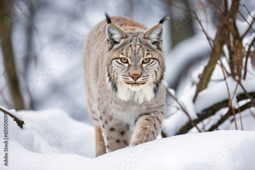 Red lynx in winter in the wild