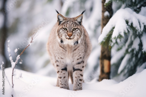 Red lynx in winter in the wild