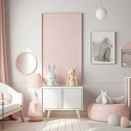 A cute picture mockup in a pink nursery room