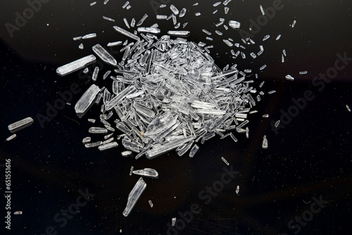 Close up of menthol crystals on black background.  © Loren Biser
