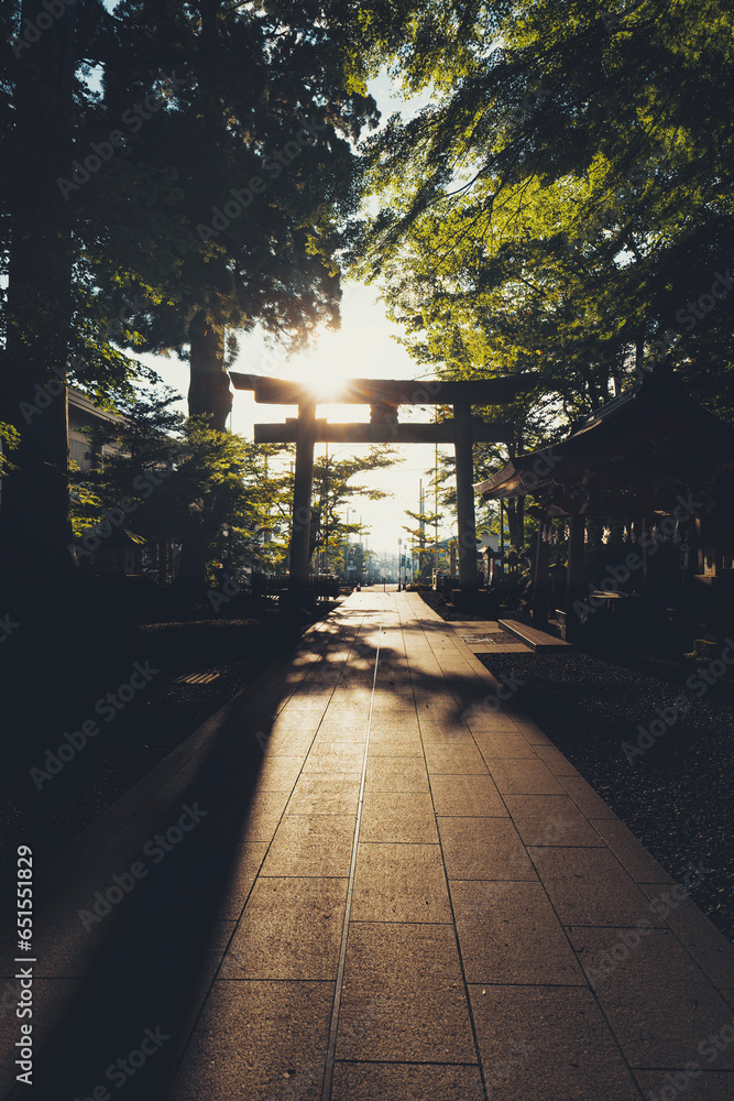 須走浅間神社の日の出と参道,
