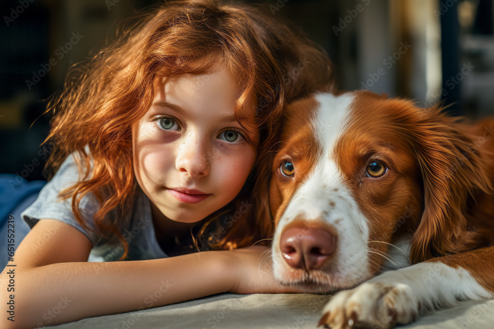 Beautiful little girl hugging her dog, friendship child and dog Beautiful little girl hugging her dog, friendship child and dog