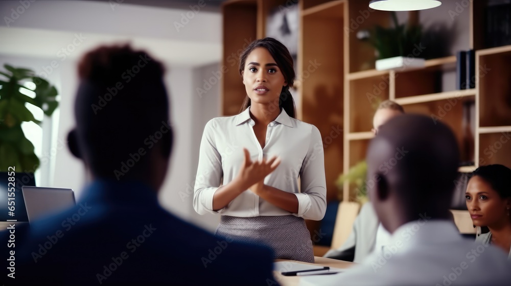 Woman Giving Office Group Training Presentation at office, Company management on a meeting. Woman Giving Office Group Training Presentation at office, Company management on a meeting.