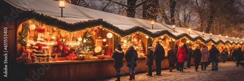 Christmas Market Wonderland: Vibrant Decorations and Snowy Joy