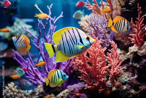 Beautiful sea life under the sea with colorful of coral, fishes, animals, shells