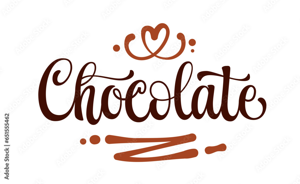 Chocolate, hand drawn calligraphy logo lettering. Isolated vector ...