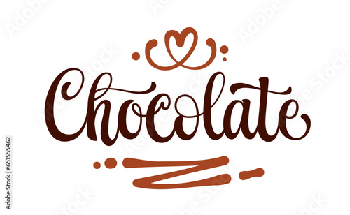 Chocolate, hand drawn calligraphy logo lettering. Isolated vector typography design element. World Chocolate day creative concept. Cafe, shop, product promotion template quote for any season events