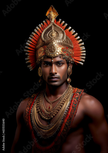 Portrait of an Indian warrior dressed as an Indian god | 5800 x 8200 px